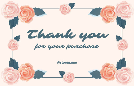 Thank You Message in Frame of Roses Thank You Card 5.5x8.5in Design Template