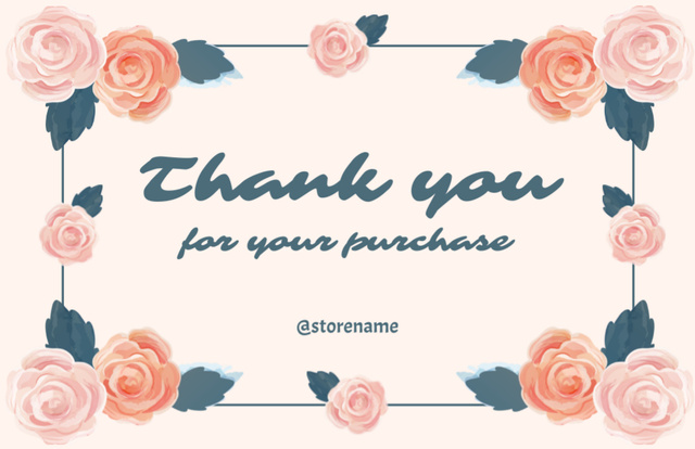 Designvorlage Thank You Message in Frame of Roses für Thank You Card 5.5x8.5in