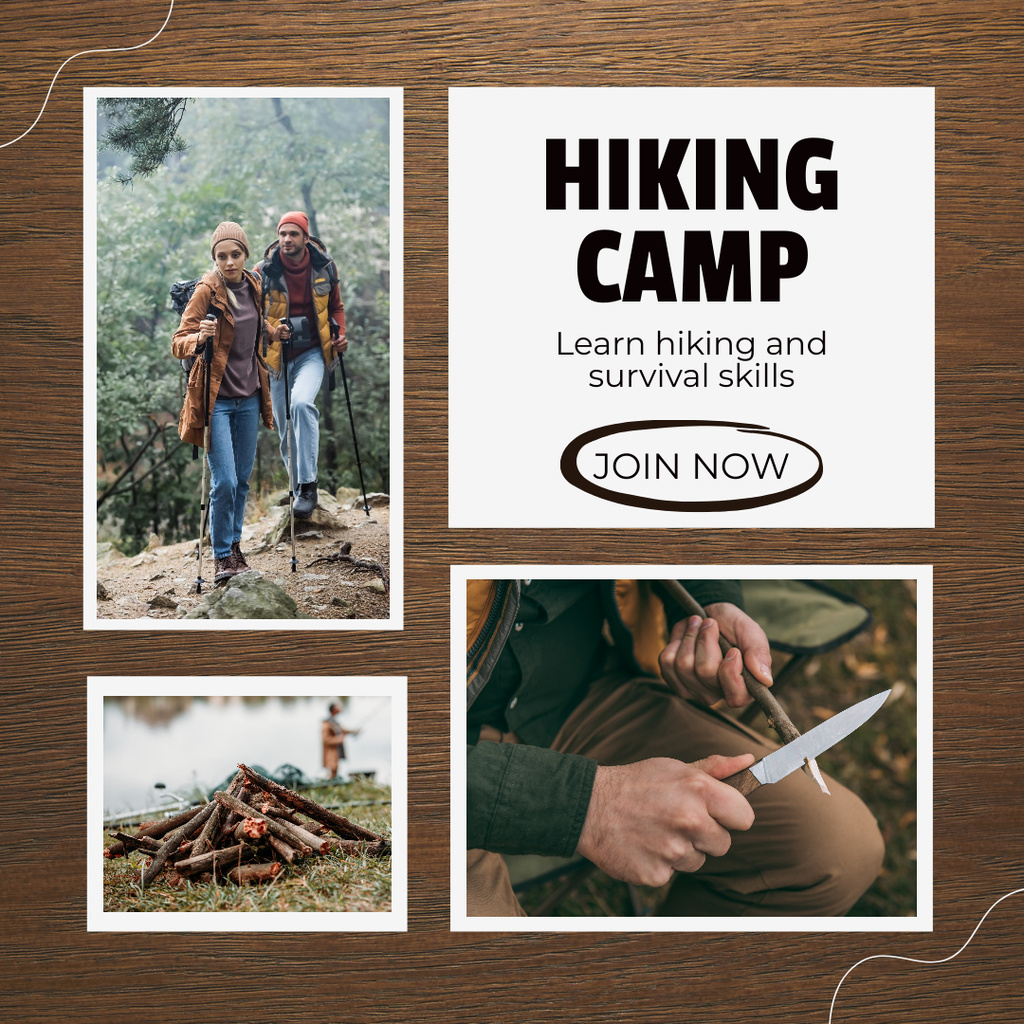 Ontwerpsjabloon van Instagram van Hiking Camp for Survival Skills Learning