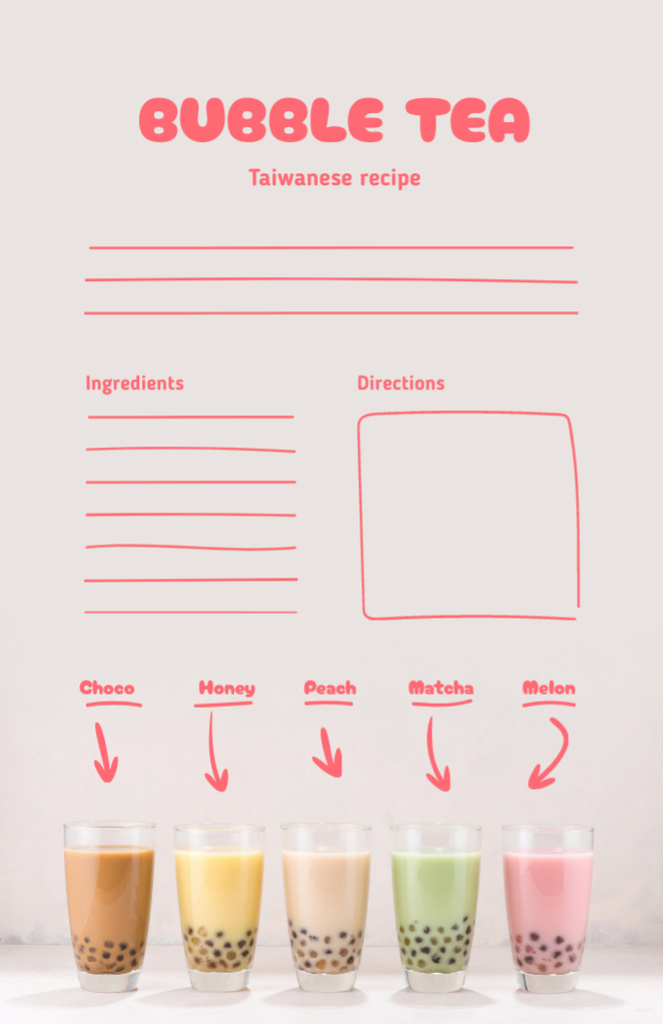 Bubble Tea Cooking Steps Recipe Card – шаблон для дизайну