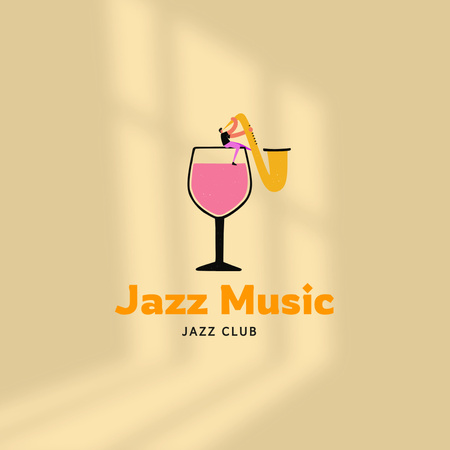 Jazz Club Ad with Trumpet in Cocktail Logoデザインテンプレート