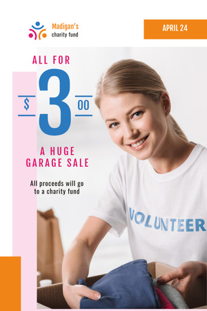 Plantilla de diseño de anuncio de venta de caridad con voluntariado y ropa Pinterest 