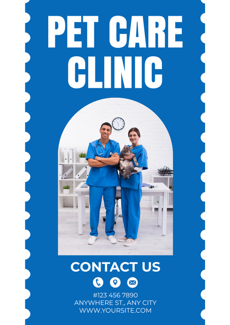 Veterinarians in Pet Care Clinic Poster Design Template
