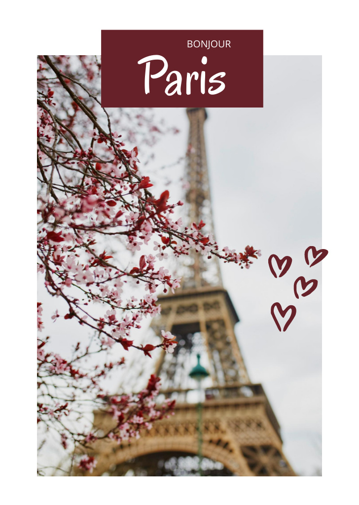 Romantic Tour to Paris Postcard A6 Vertical Design Template