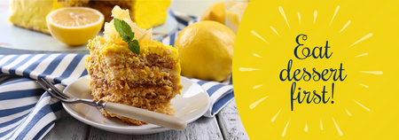 Delicious Lemon Dessert on Plate with Fork Tumblr Tasarım Şablonu