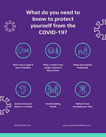 Flatten The Curve of Coronavirus with Protective measures instruction Poster 8.5x11in Modelo de Design