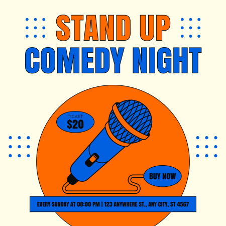 Mikrofonlu Stand-up Show Komedi Gecesi Anonsu Podcast Cover Tasarım Şablonu