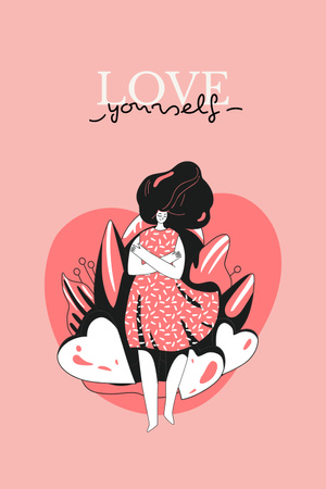 Cute Illustration with Woman and Hearts Pinterestデザインテンプレート