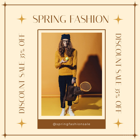 Ontwerpsjabloon van Instagram AD van Mode lente verkoop aankondiging met langharige man