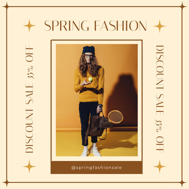 Ontwerpsjabloon van Instagram AD van Fashion Spring Sale Announcement with Long Haired Man