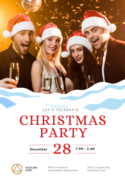 Platilla de diseño Gleeful Christmas Party Friends Toasting With Champagne Invitation 4.6x7.2in