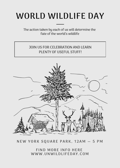World Wildlife Day Event Announcement with Nature Drawing Invitation Tasarım Şablonu