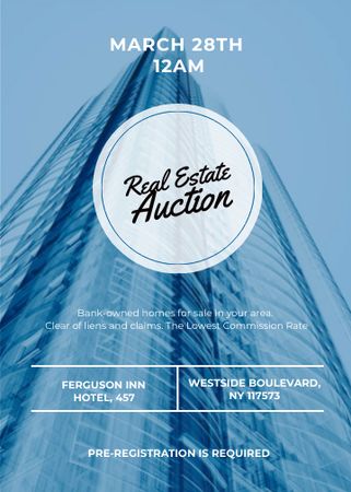 Blue Skyscraper for Real estate auction Flayer Modelo de Design