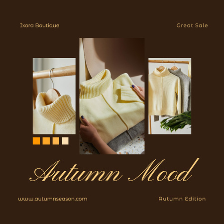 Autumn Mood Inspirational Collage on Brown Instagram Design Template
