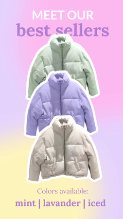 Designvorlage New Collection of Bright Colorful Down Jackets für Instagram Video Story