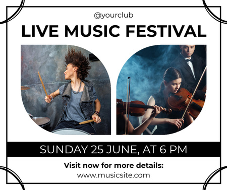 Wonderful Live Music Festival Announcement With Drums Facebook Design Template