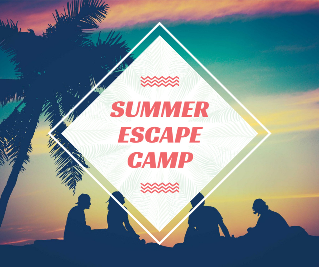 Summer Camp friends at sunset beach Facebook Šablona návrhu
