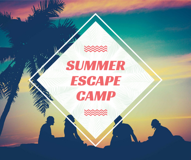 Template di design Summer Camp friends at sunset beach Facebook