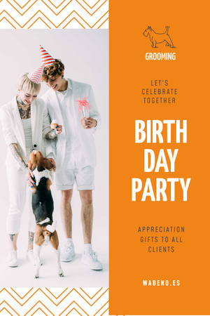 Birthday Party Announcement with Couple and Dog Pinterest Design Template