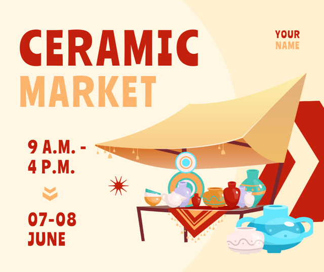 Bright Announcement of Ceramics Market Facebook tervezősablon