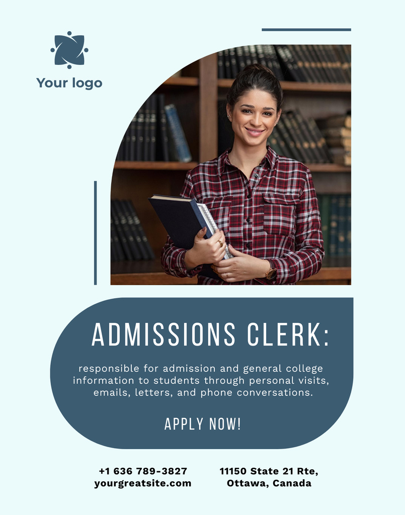 Diligent Admissions Clerk Services Promotion Poster 22x28in Design Template