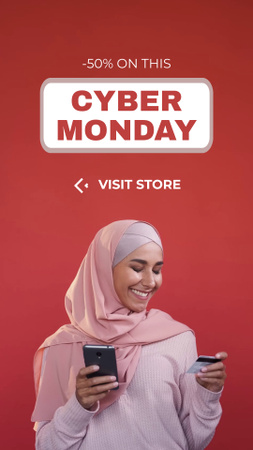 Cyber Monday Sale with Woman using Credit Card for Online Purchase TikTok Video Design Template