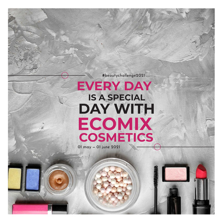 Designvorlage Makeup Brand Promotion with Cosmetics Set für Instagram AD