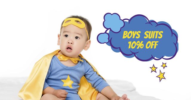 Designvorlage Cute Baby Boy in Superhero Costume für Facebook AD