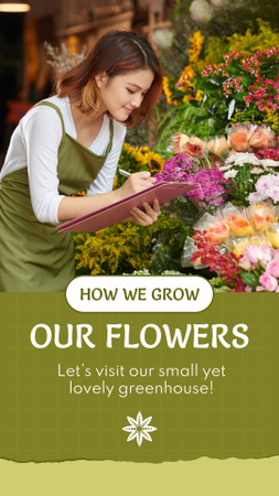 Growing Flowers In Greenhouse For Bouquets Shop Instagram Video Story Design Template