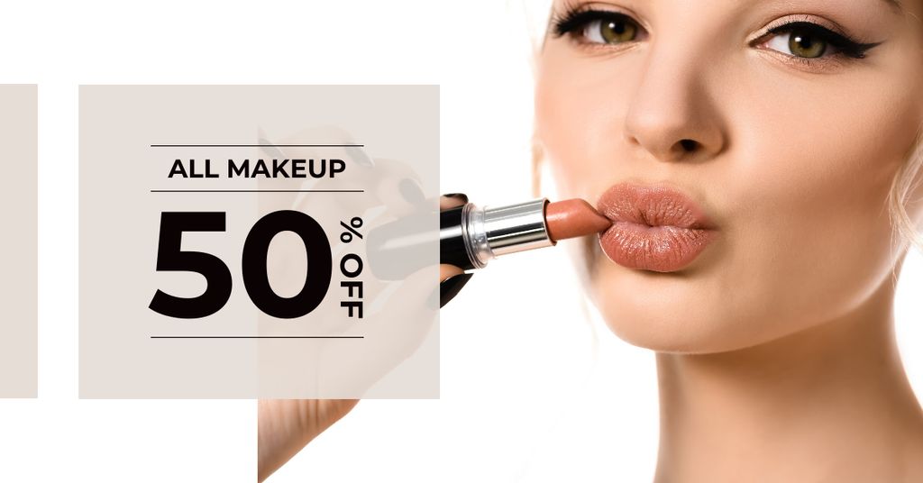 Makeup Offer with Beautiful Young Woman Facebook AD Design Template