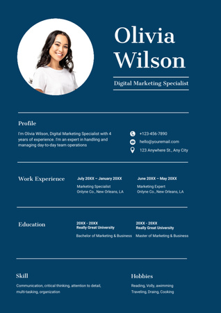 Plantilla de diseño de Habilidades del especialista en marketing digital Resume 