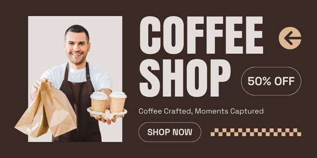 Coffee Shop Offer Packed Orders At Half Price Twitterデザインテンプレート