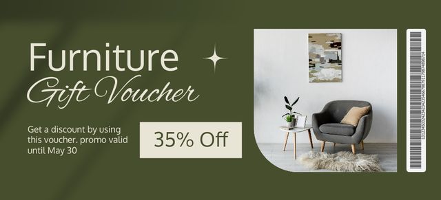 Designvorlage Gift Card to Furniture Store with Stylish Armchair für Coupon 3.75x8.25in