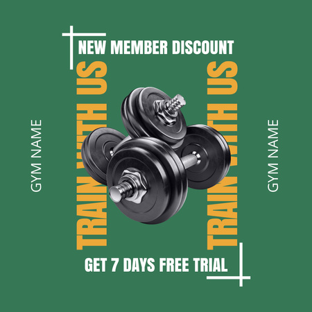 Gym Club Promotion with Dumbbells Instagram Design Template
