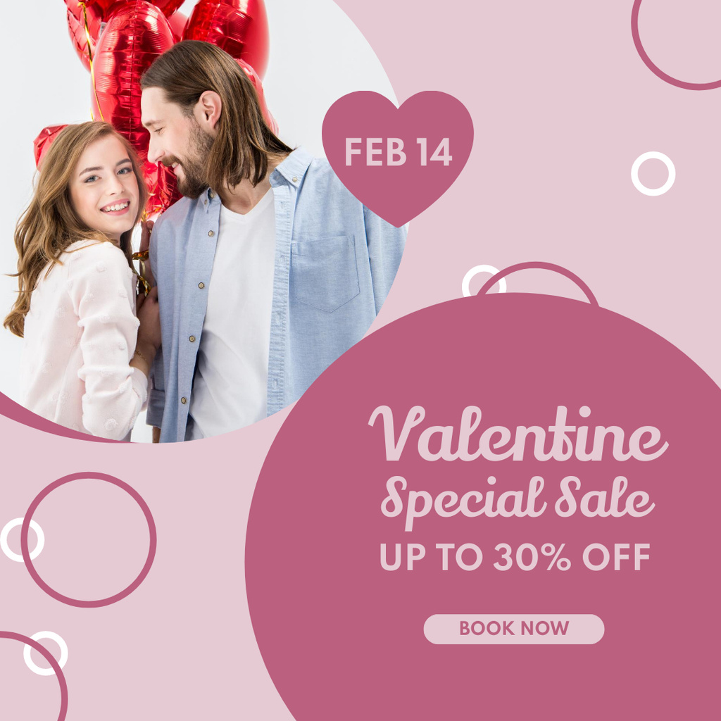 Template di design Valentine's Day Special Offer for Couples with Cute Red Balloons Instagram AD