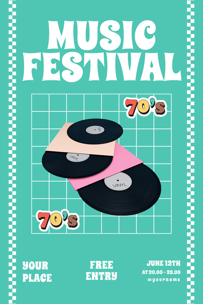 70s Style Music Festival Announcement Pinterest Design Template