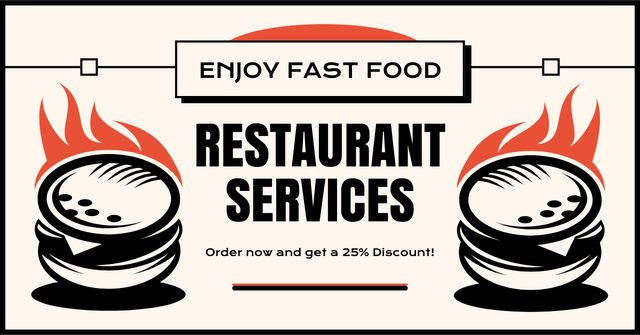 Ad of Restaurant Services with Hot Dish Facebook AD Design Template