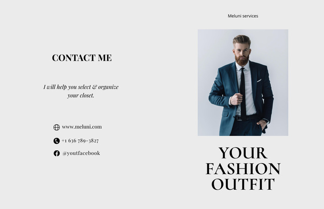 Fashion Outfit Ad with Stylish Man in Suit Brochure 11x17in Bi-fold Design Template