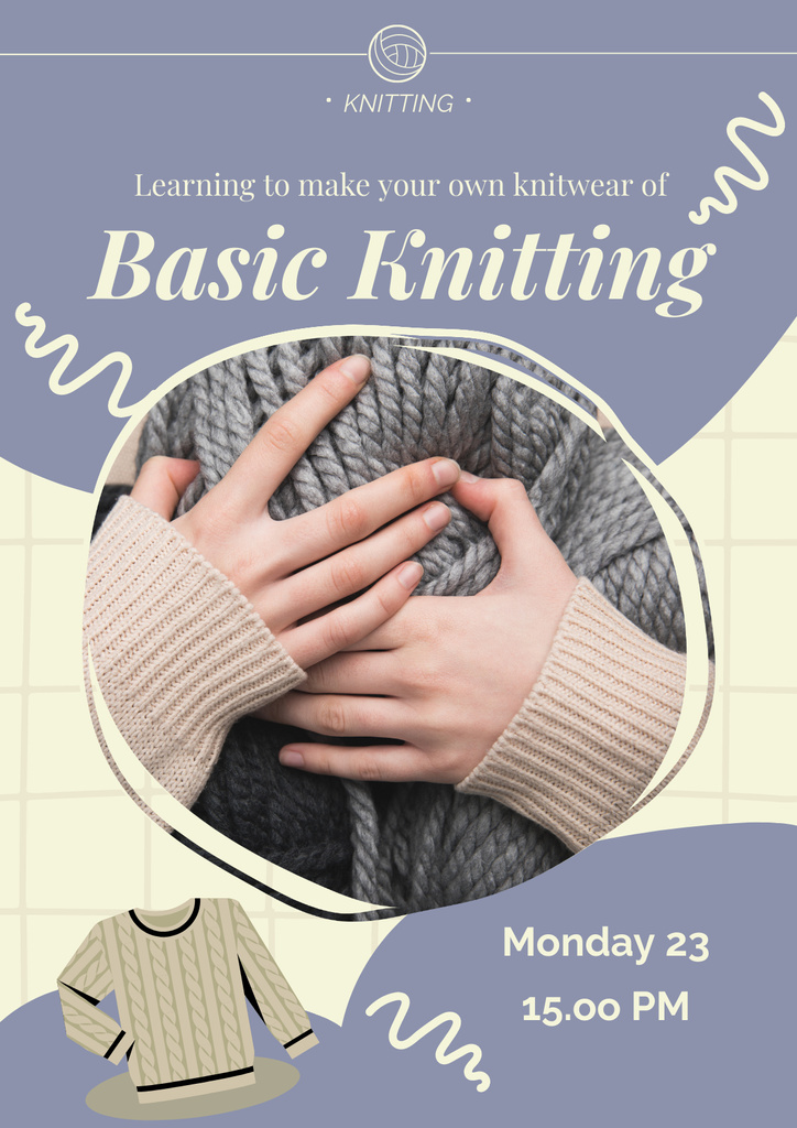 Modèle de visuel Knitting Basics for Beginners - Poster