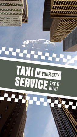 Designvorlage Taxi-Service-Angebot in der Stadt mit Wolkenkratzern für TikTok Video