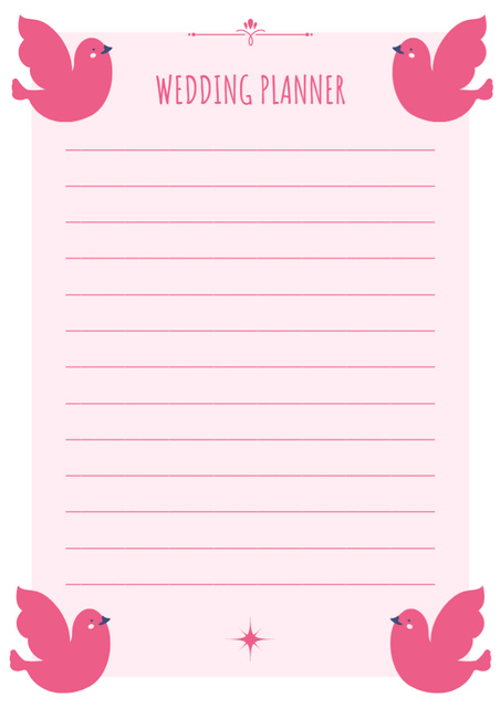 Cute Wedding Notes And Organizer With Doves Schedule Planner tervezősablon