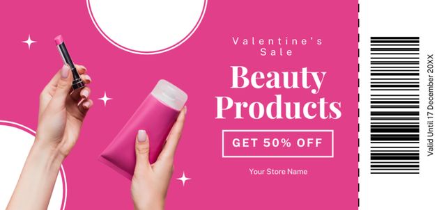 Offer Discounts on Beauty Products for Women on Valentine's Coupon Din Large Design Template