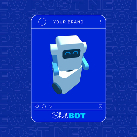Online Chatbot Services Offer with Robot in Blue Animated Post Design Template