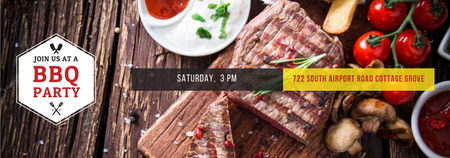 BBQ Party Invitation with Grilled Steak Tumblr Design Template