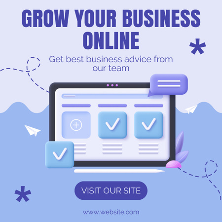 Online Business Growing Service with 3d Illustration LinkedIn post Design Template