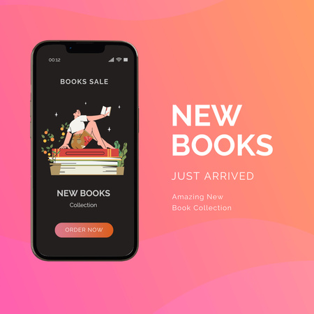 Ontwerpsjabloon van Instagram van boeken verkoop aankondiging met smartphone