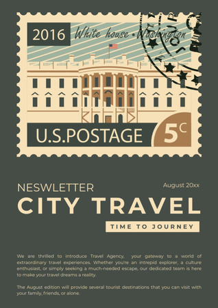 Plantilla de diseño de Noticias de la agencia de viajes con sello postal vintage Newsletter 