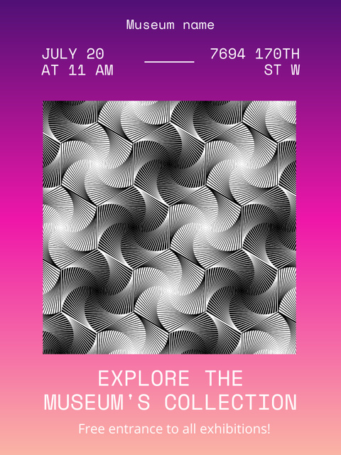 Museum Exhibition Announcement on Pink Gradient Poster US Design Template