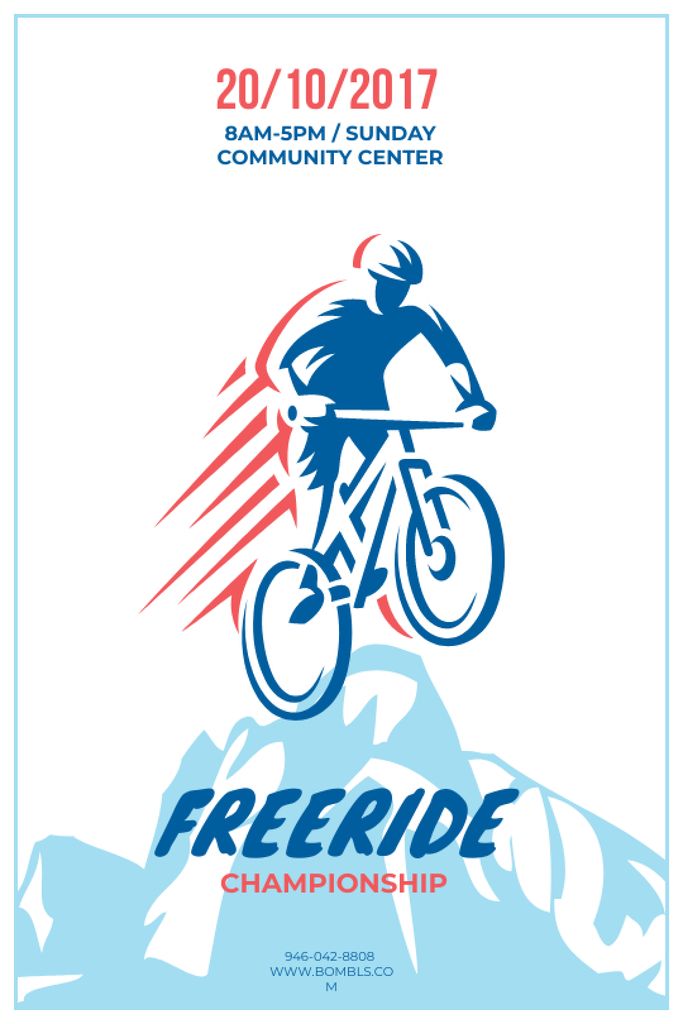 Freeride Championship Announcement Cyclist in Mountains Tumblr Πρότυπο σχεδίασης