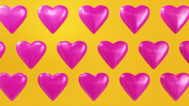 Valentine's Day with Pattern of Pink Hearts in Yellow Zoom Background – шаблон для дизайна